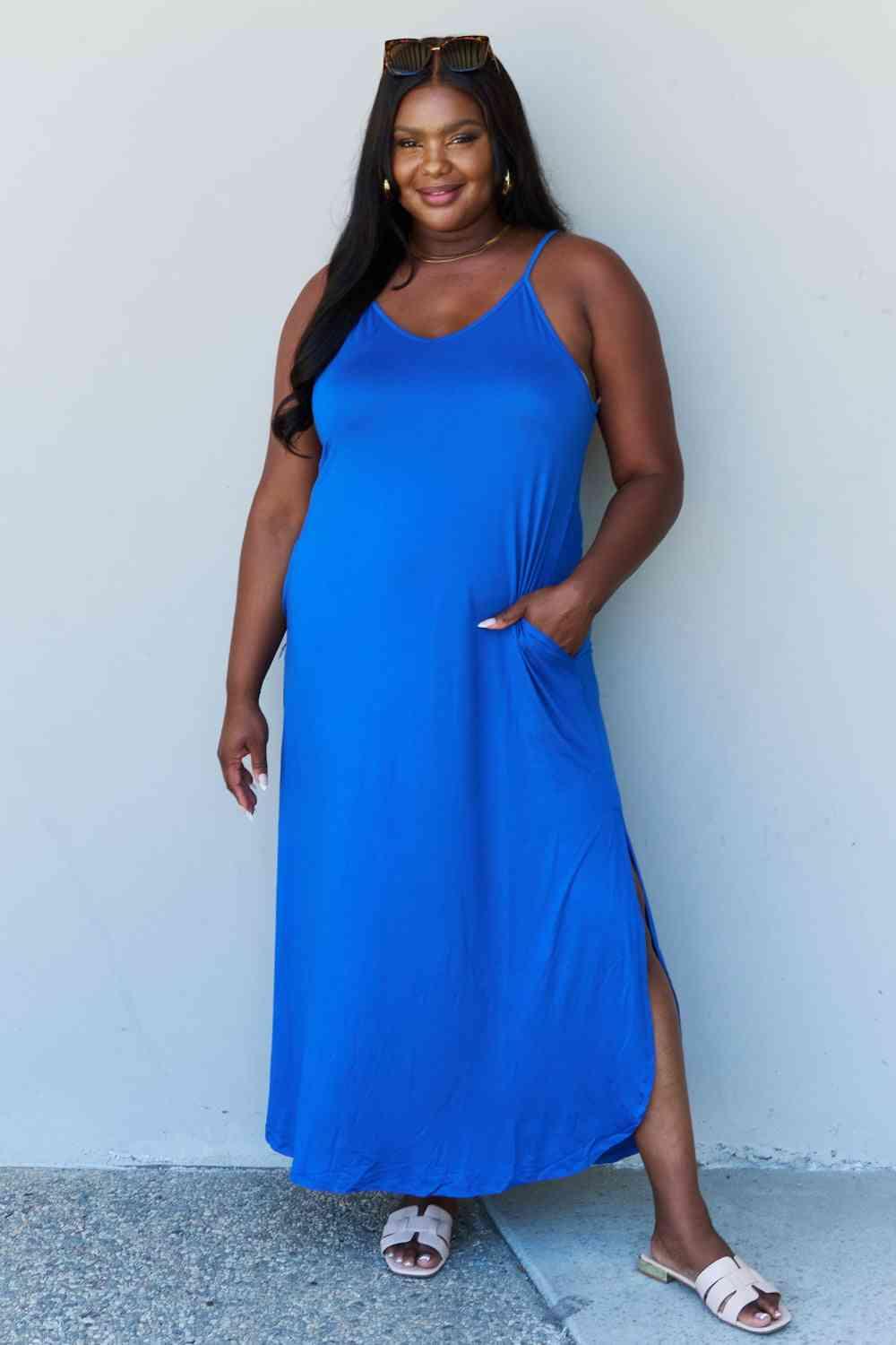 Ninexis Good Energy Full Size Cami Side Slit Maxi Dress in Royal Blue - AMIClubwear