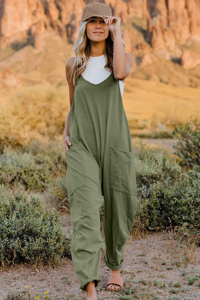 Double Take Full Size V-Neck Sleeveless Jumpsuit with Pockets - AMIClubwear