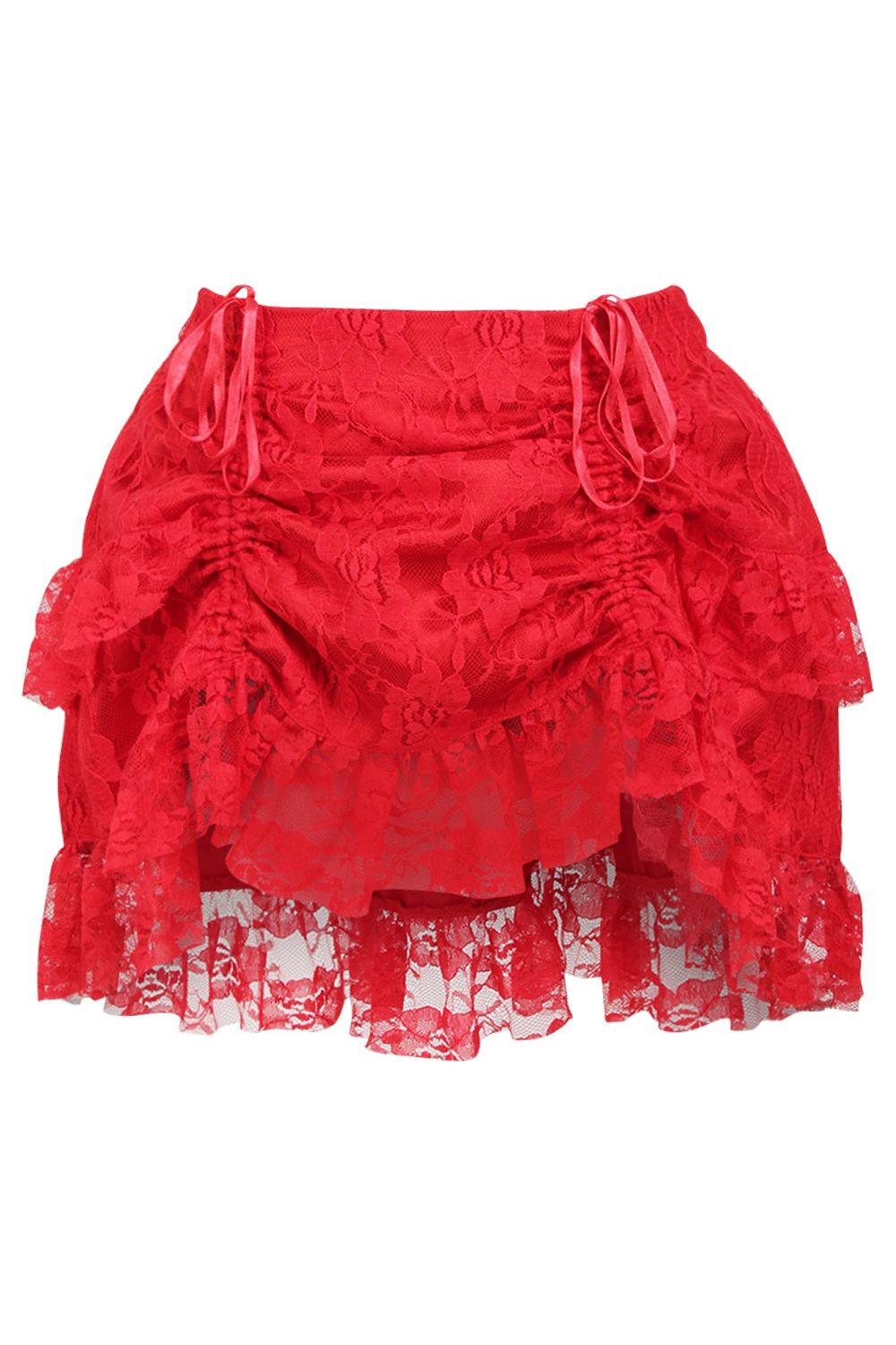 Red Lace Ruched Bustle Skirt - AMIClubwear