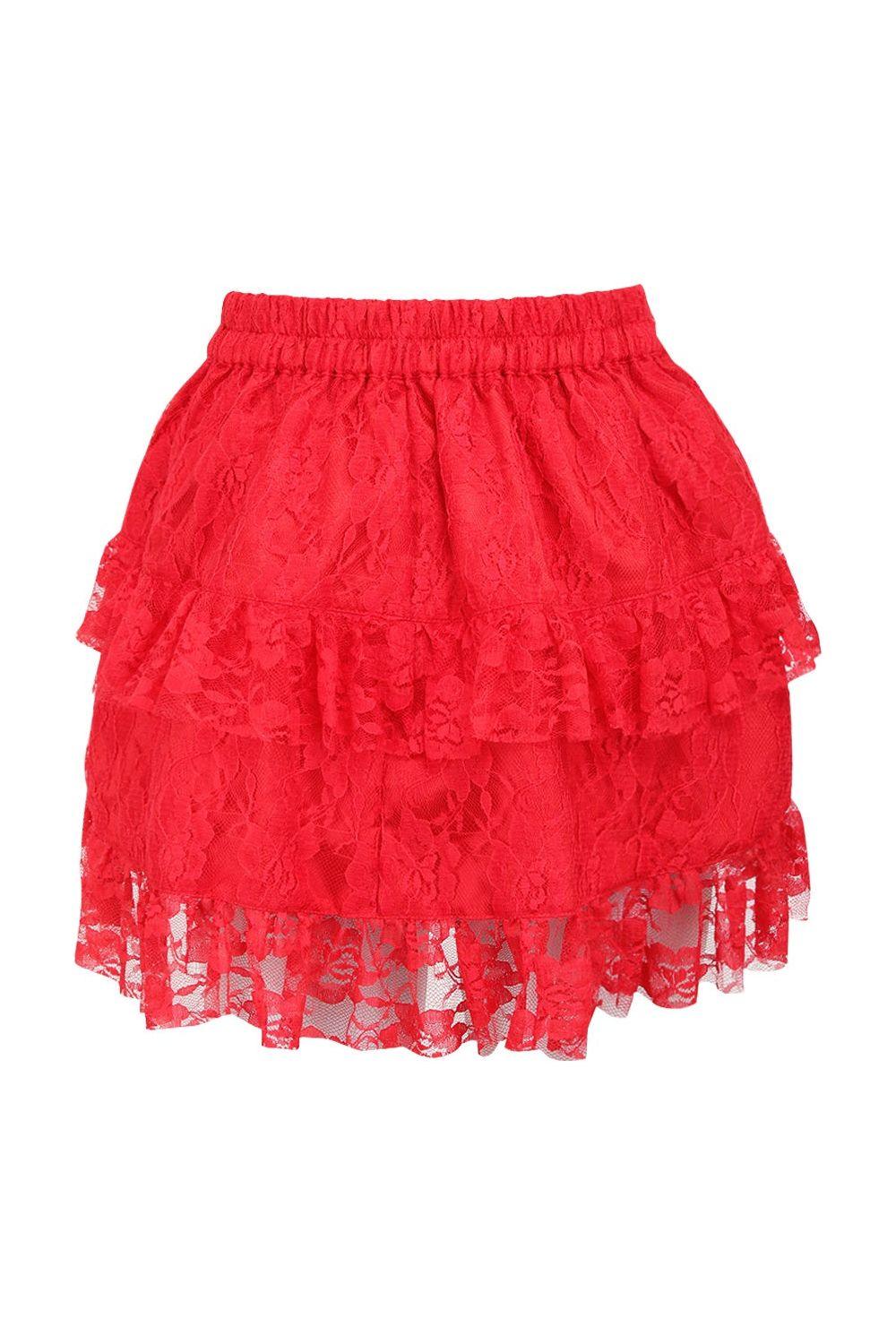Red Lace Ruched Bustle Skirt - AMIClubwear