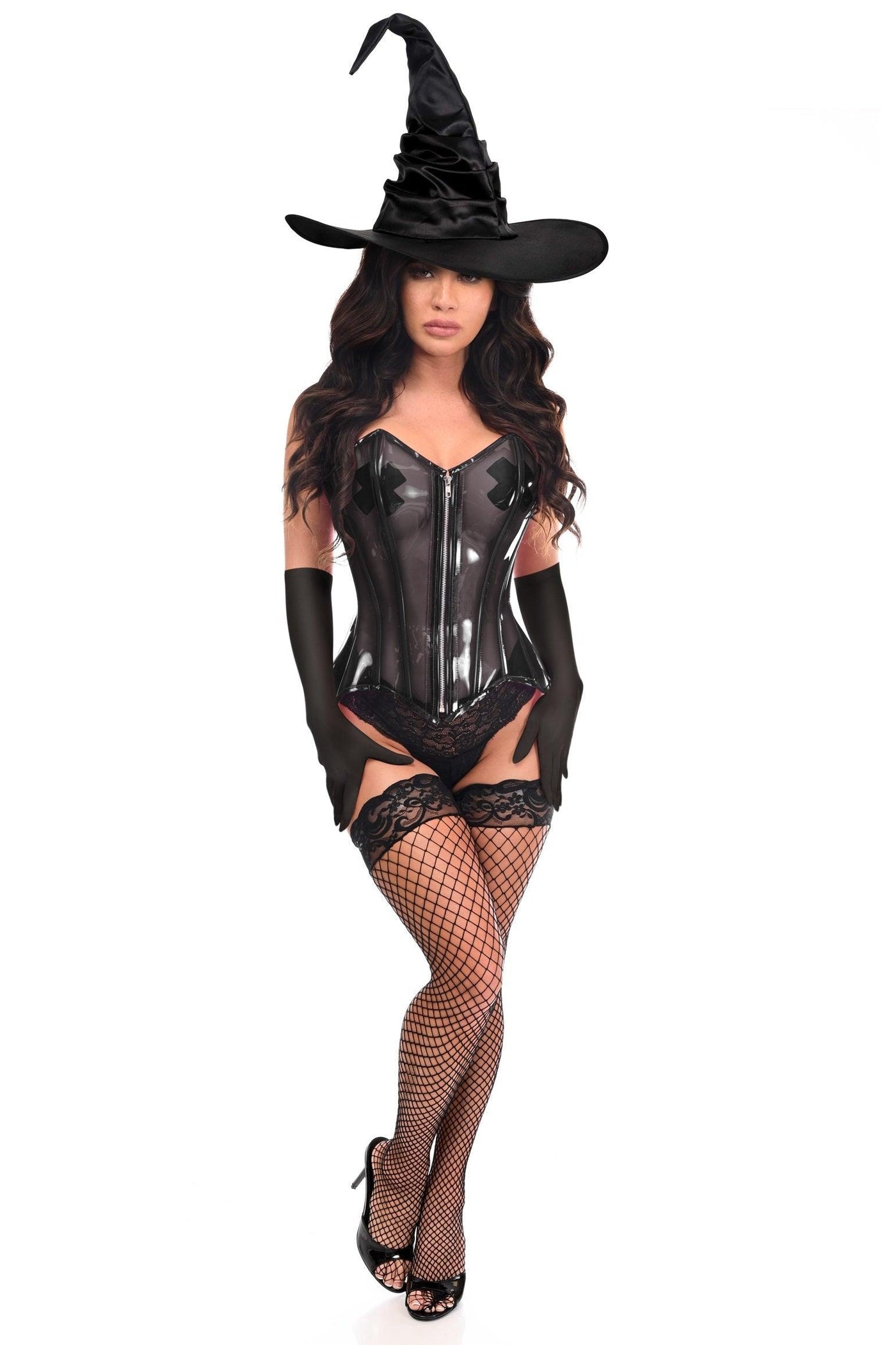 Lavish 3 PC Clear Black Witch Corset Costume - AMIClubwear