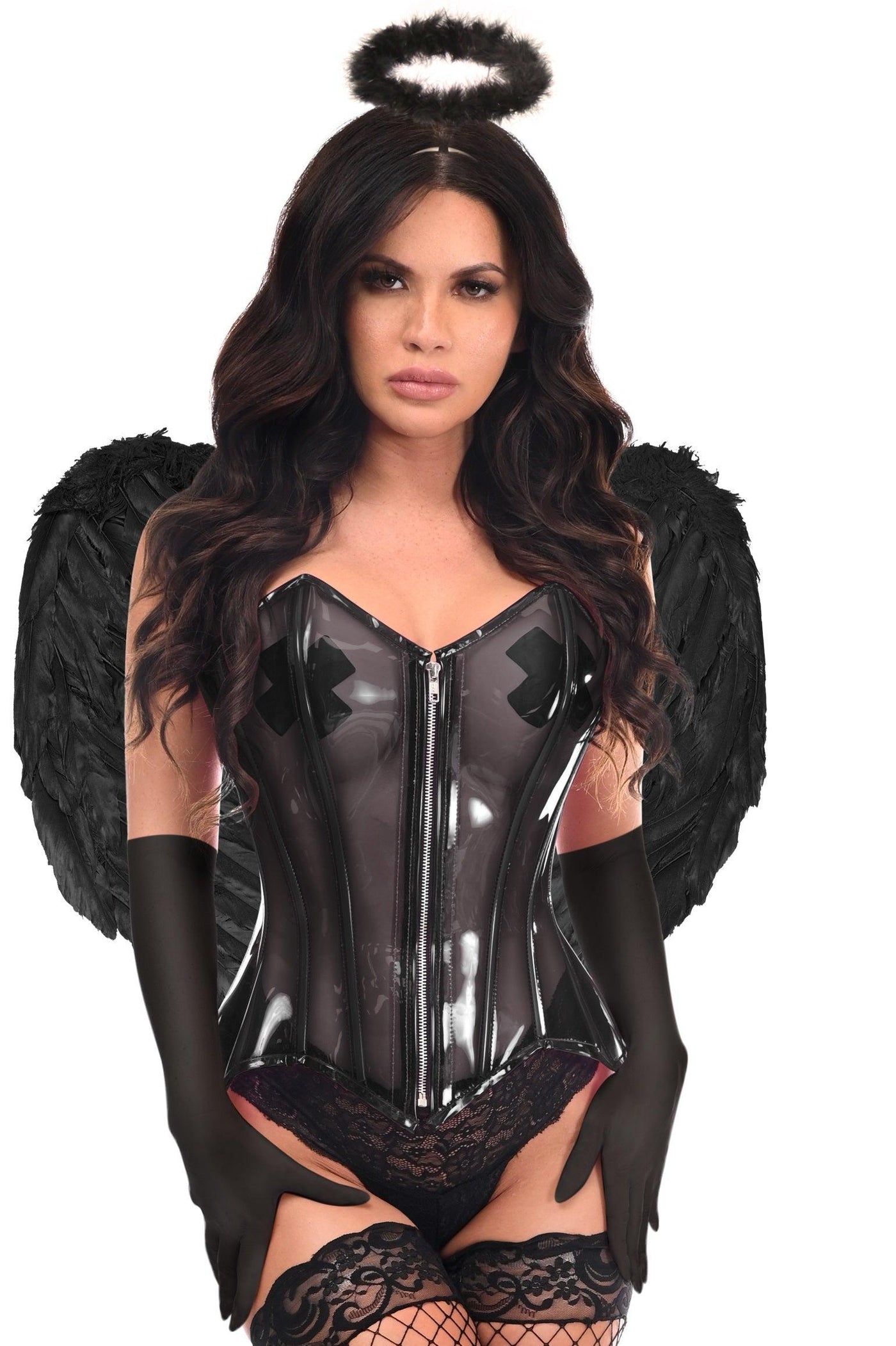 Lavish 4 PC Clear Black Dark Angel Corset Costume