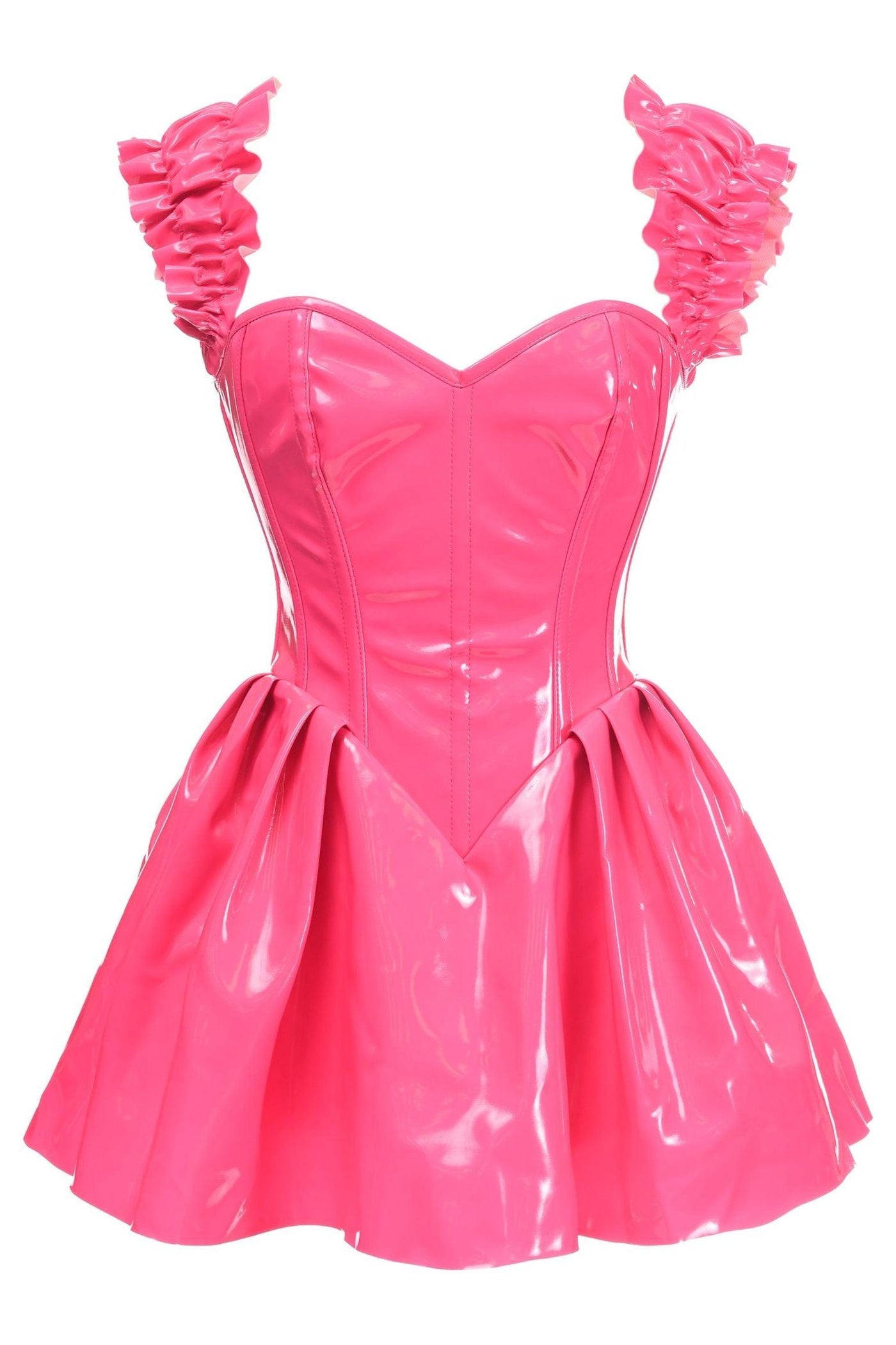 Top Drawer Steel Boned Hot Pink Patent PVC Vinyl Corset Dress - AMIClubwear