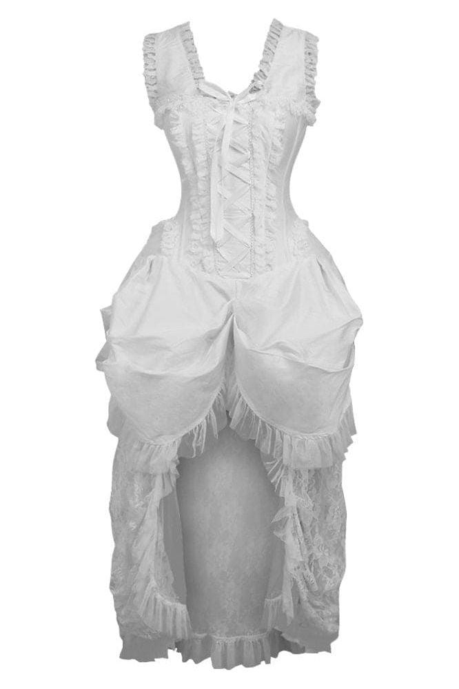 Top Drawer Steel Boned White Lace Victorian Bustle Corset Dress - AMIClubwear
