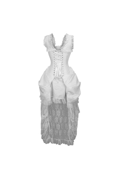 Top Drawer Steel Boned White Lace Victorian Bustle Corset Dress - AMIClubwear
