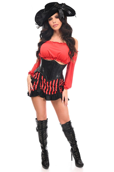 Top Drawer 4 PC Black/Red Premium Pirate Corset Costume