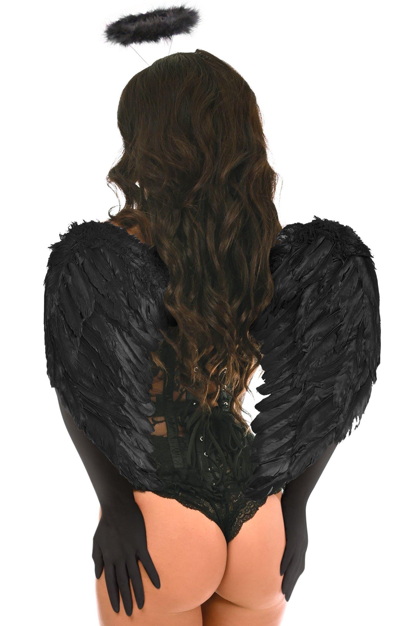 Top Drawer 4 PC Black Lace Dark Angel Corset Costume - AMIClubwear
