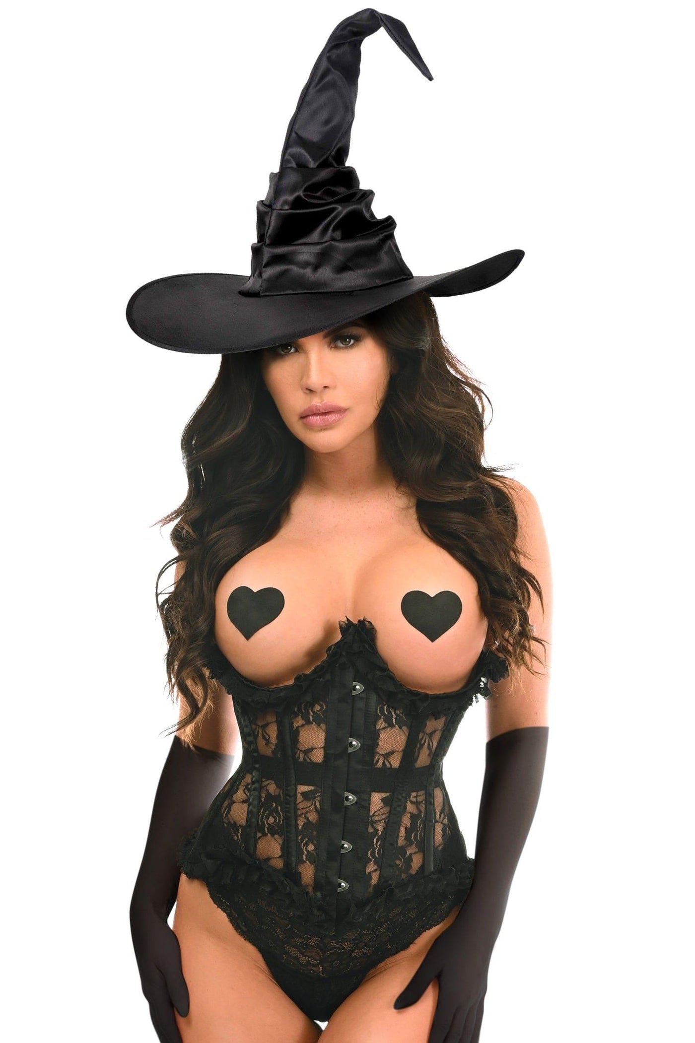 Top Drawer 3 PC Black Lace Witch Corset Costume - AMIClubwear