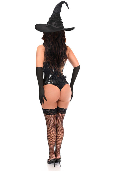 Top Drawer 3 PC Black Patent Witch Corset Costume - AMIClubwear