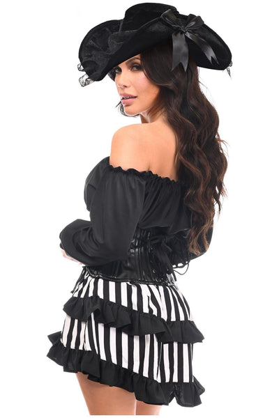 Top Drawer 4 PC Black/White Striped Premium Pirate Corset Costume - AMIClubwear