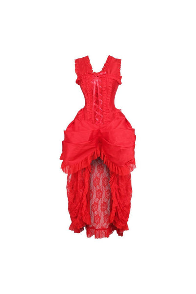 Top Drawer Steel Boned Red Lace Victorian Bustle Corset Dress - AMIClubwear