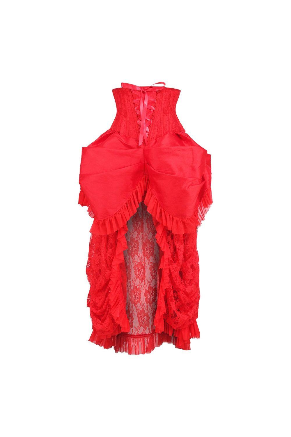 Top Drawer Steel Boned Red Lace Victorian Bustle Underbust Corset Dress - AMIClubwear