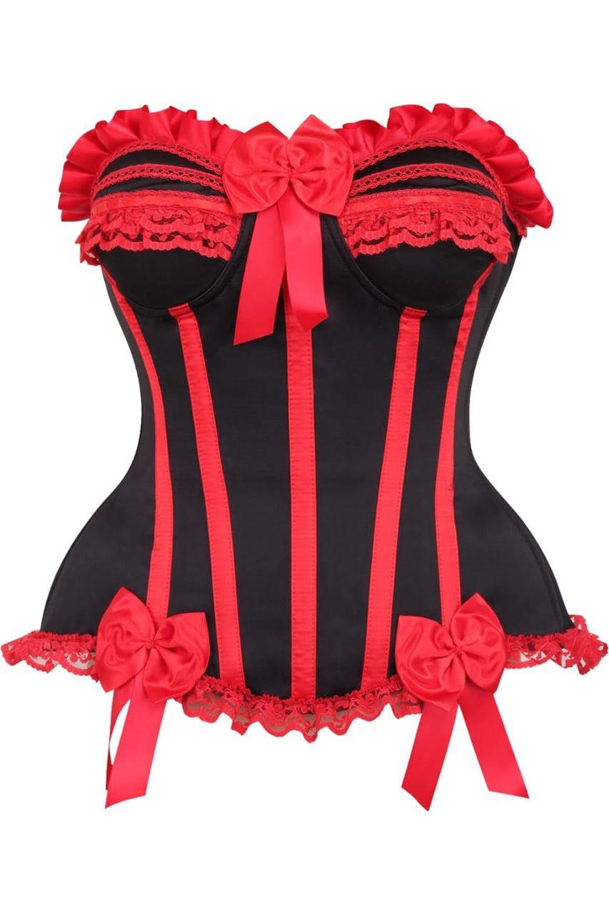 Top Drawer Black/Red Steel Boned Burlesque Corset - AMIClubwear