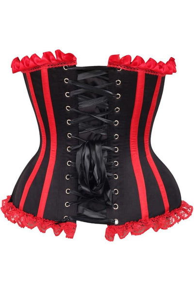 Top Drawer Black/Red Steel Boned Burlesque Corset - AMIClubwear