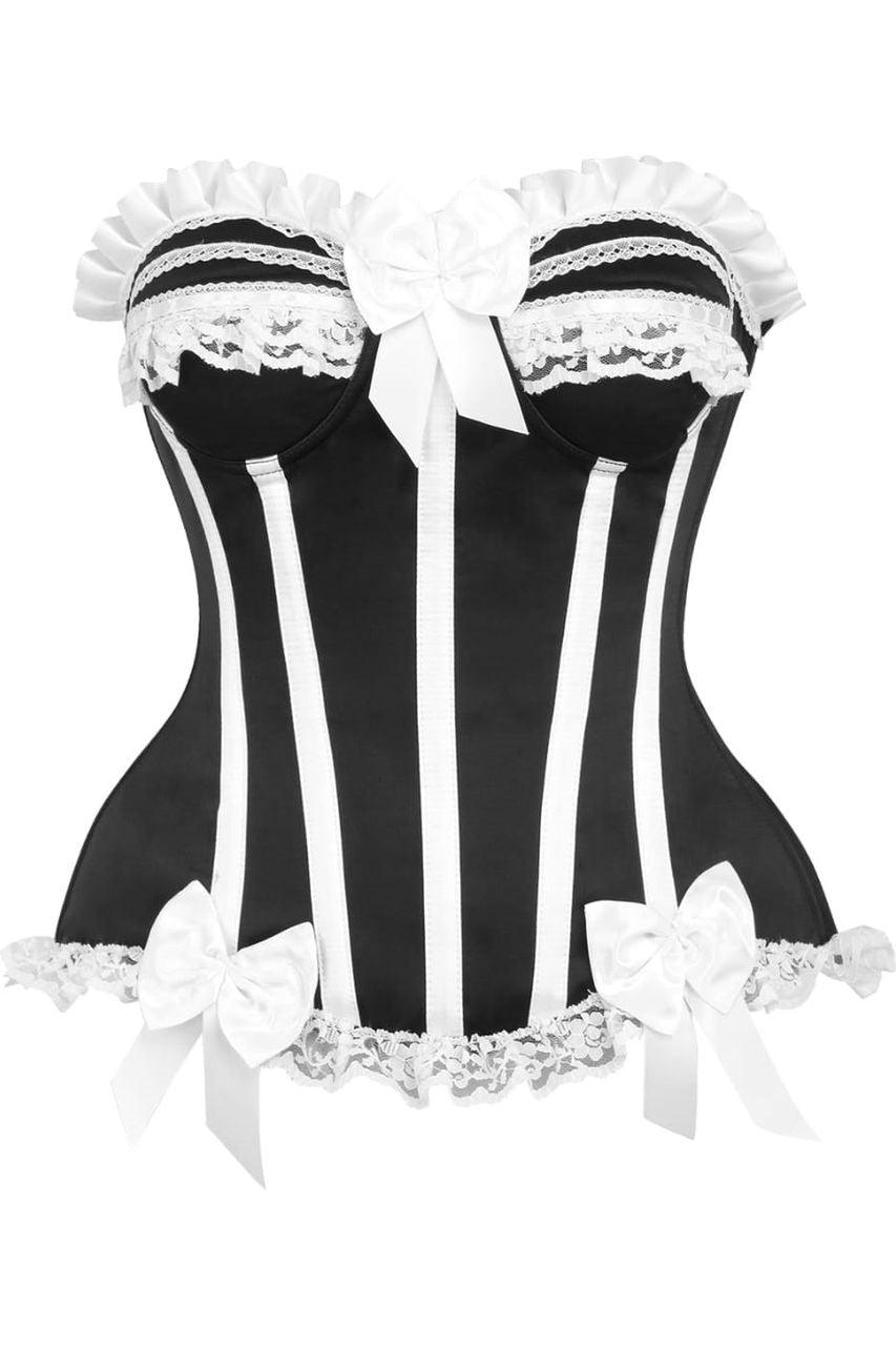 Top Drawer Black/White Steel Boned Burlesque Corset - AMIClubwear