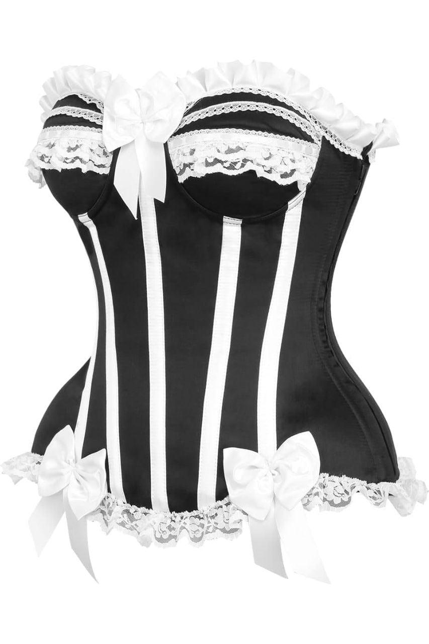 Top Drawer Black/White Steel Boned Burlesque Corset - AMIClubwear