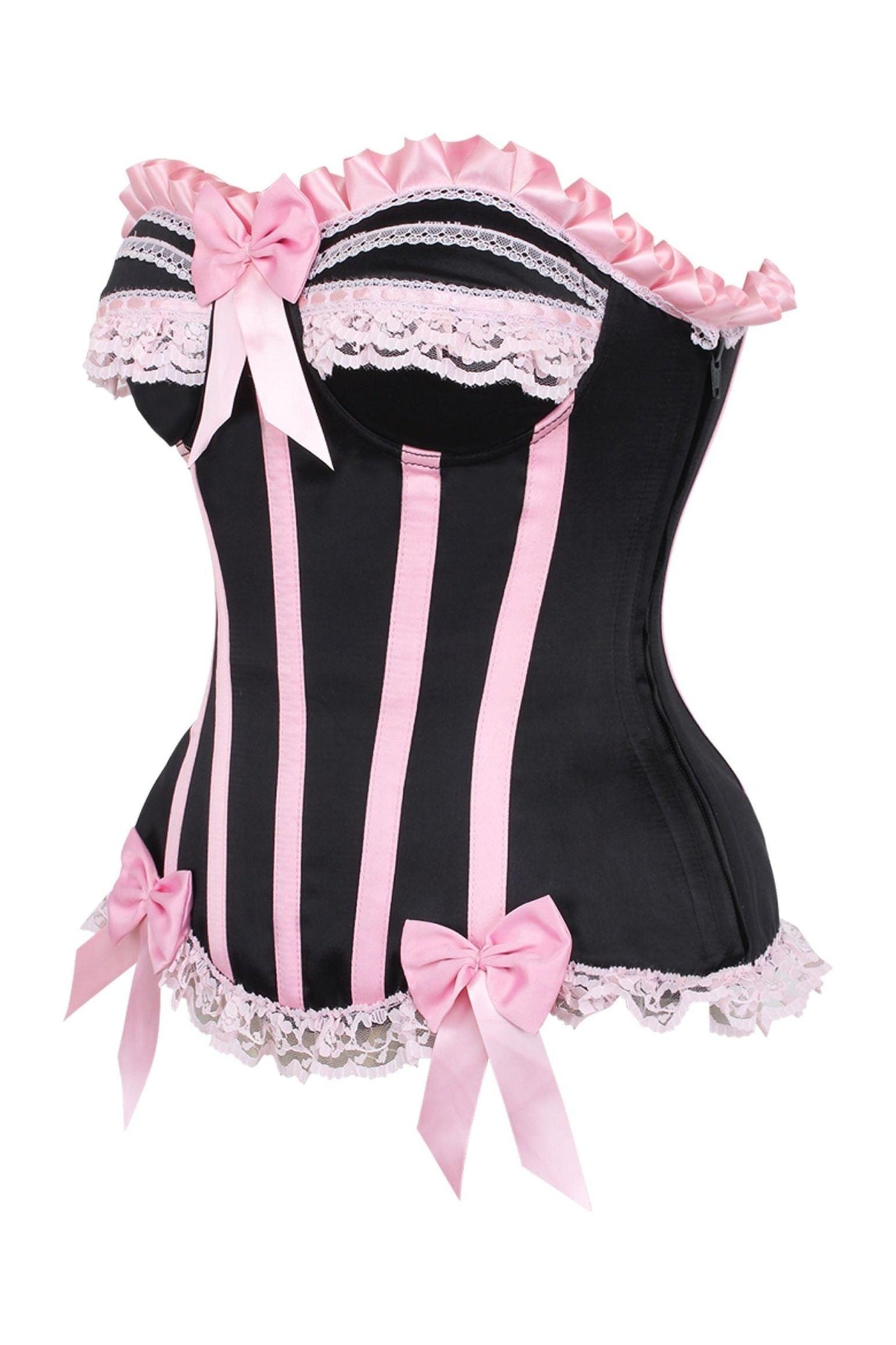 Top Drawer Black/Pink Steel Boned Burlesque Corset - AMIClubwear