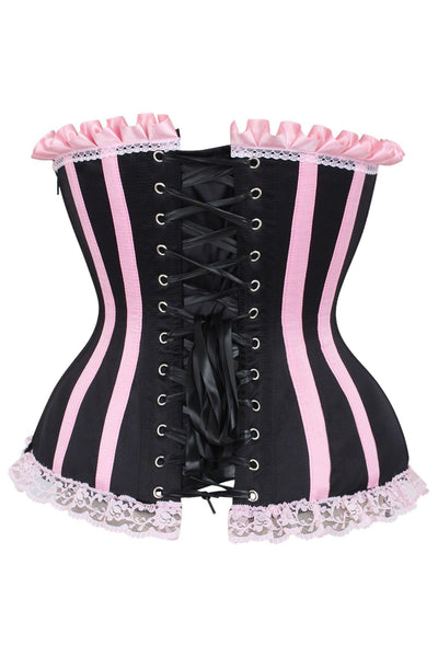 Top Drawer Black/Pink Steel Boned Burlesque Corset - AMIClubwear