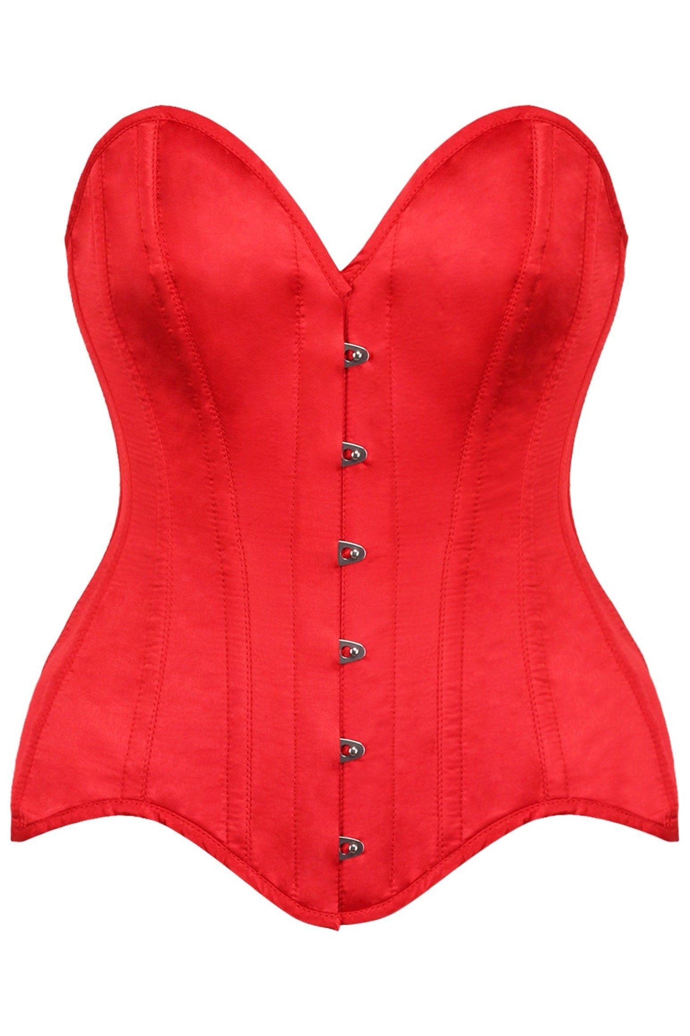 Top Drawer Red Satin Steel Boned Overbust Corset - AMIClubwear