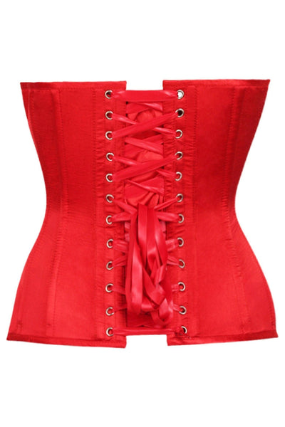 Top Drawer Red Satin Steel Boned Overbust Corset - AMIClubwear