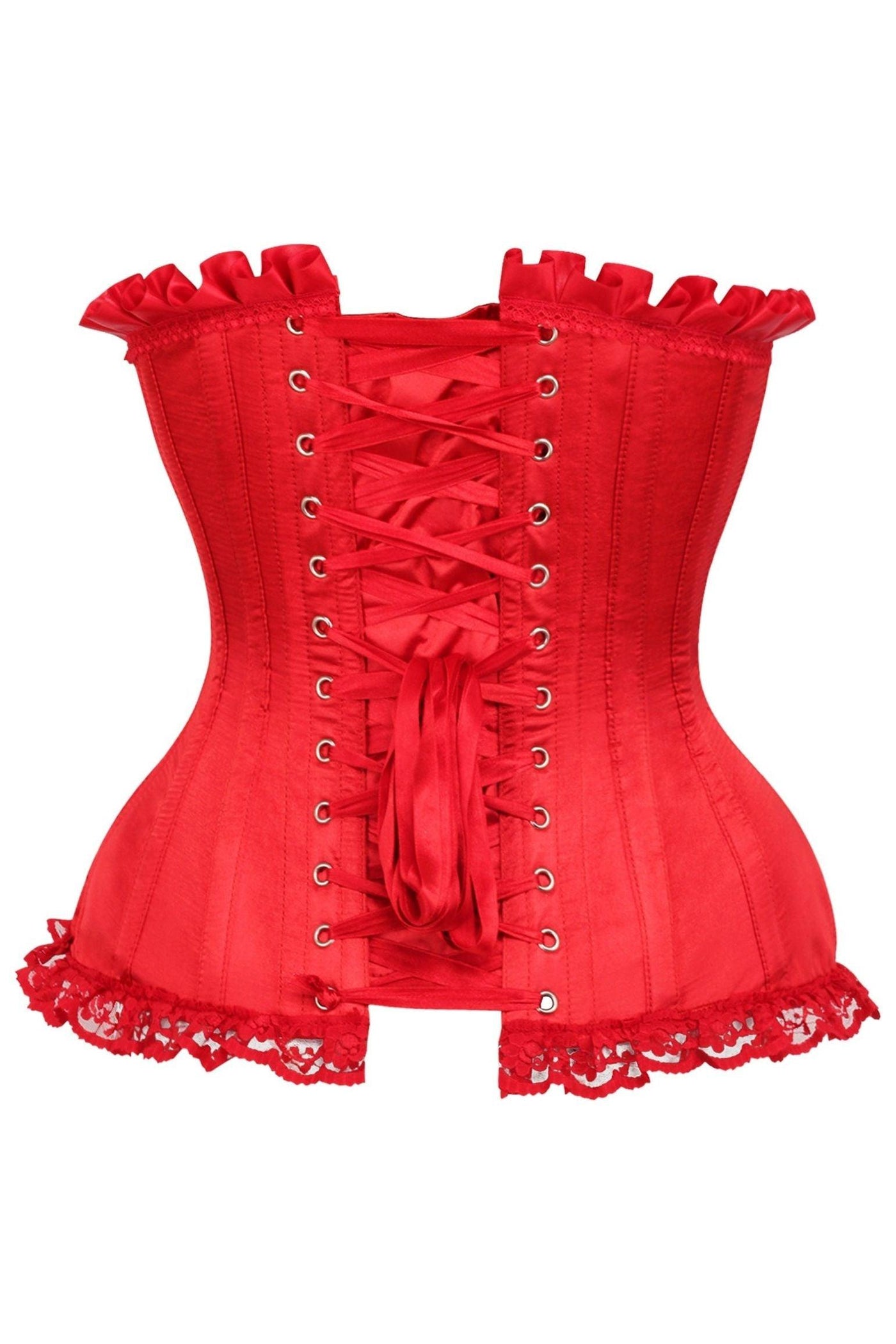 Top Drawer Red Satin Steel Boned Burlesque Corset - AMIClubwear