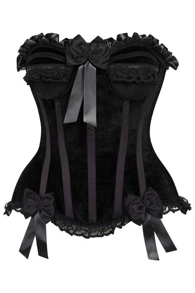 Top Drawer Black Velvet Steel Boned Burlesque Corset - AMIClubwear
