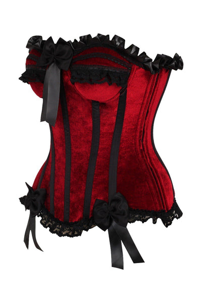 Top Drawer Dark Red Velvet Steel Boned Burlesque Corset - AMIClubwear