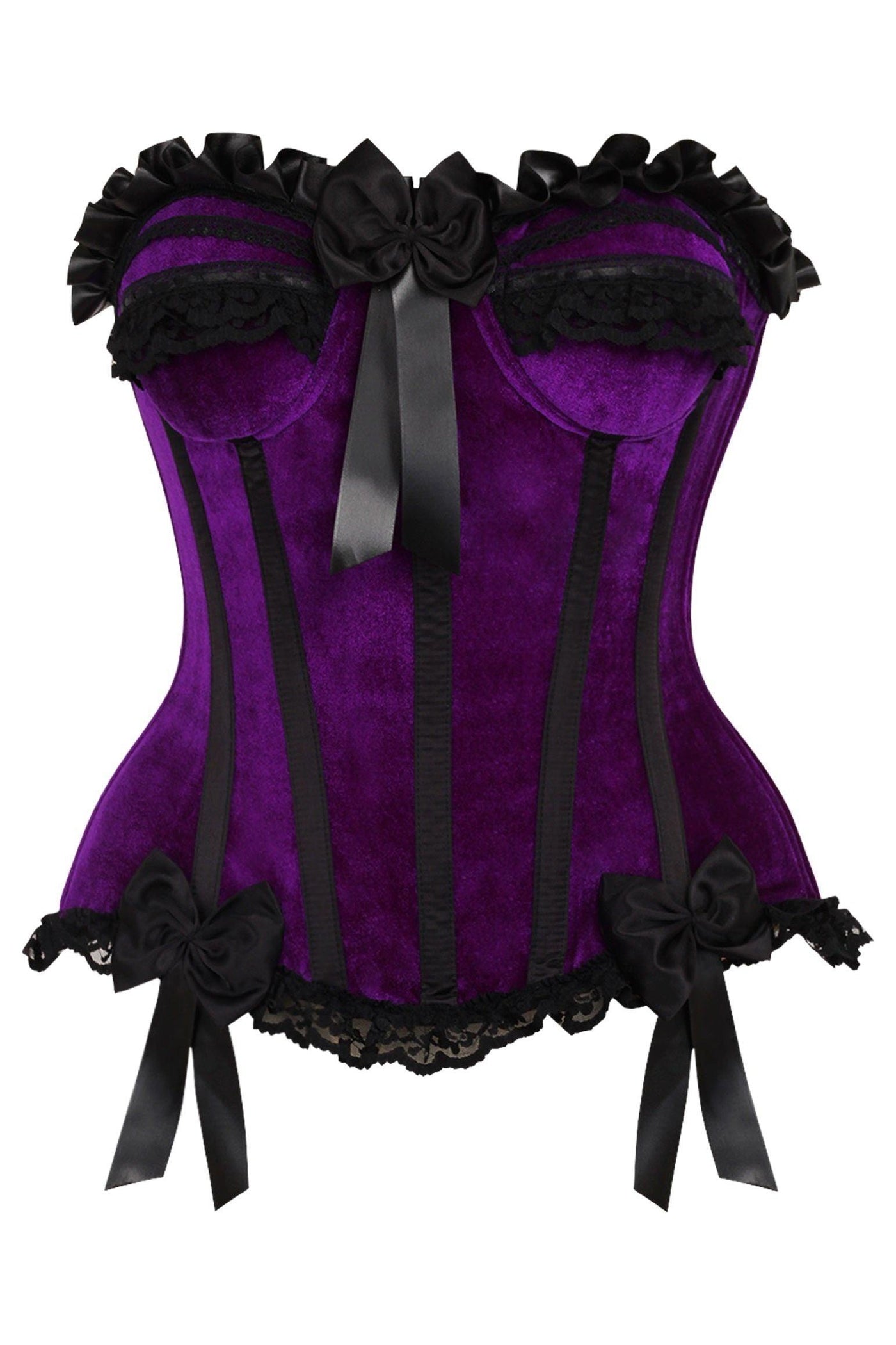 Top Drawer Purple Velvet Steel Boned Burlesque Corset - AMIClubwear