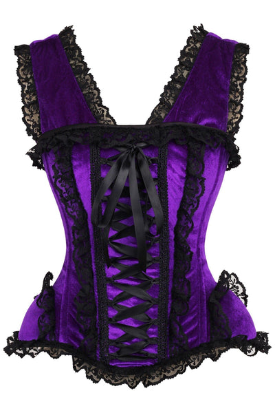 Top Drawer Purple Velvet & Lace Steel Boned Corset w/Cap Sleeves - AMIClubwear