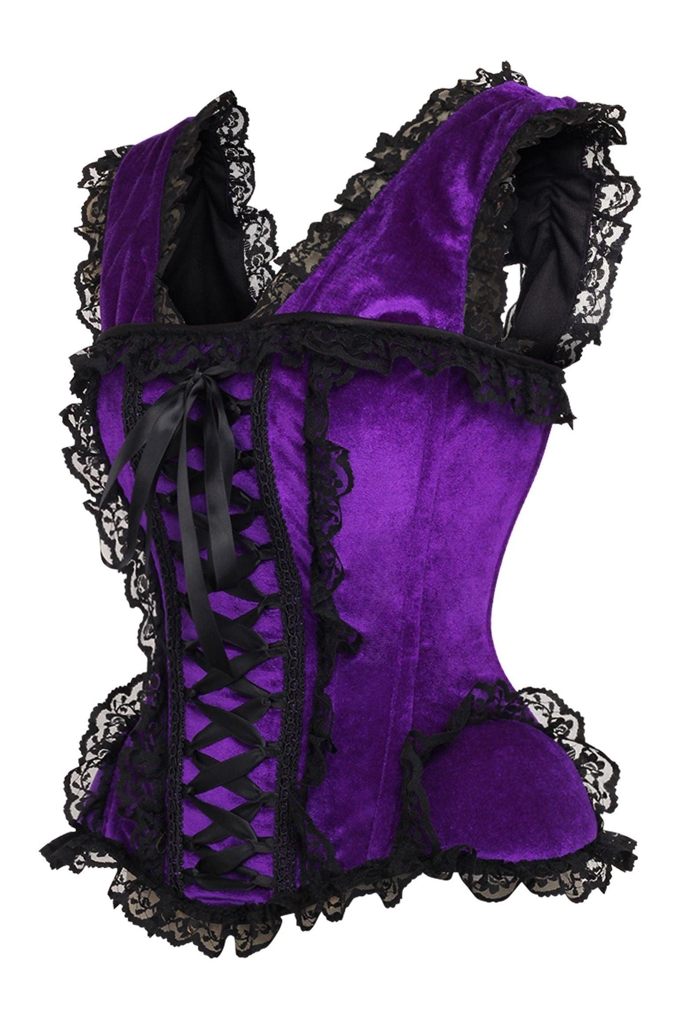Top Drawer Purple Velvet & Lace Steel Boned Corset w/Cap Sleeves