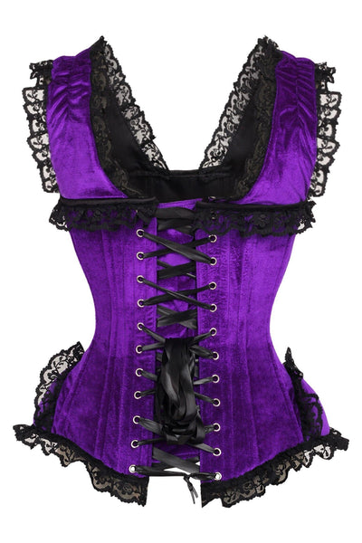 Top Drawer Purple Velvet & Lace Steel Boned Corset w/Cap Sleeves - AMIClubwear