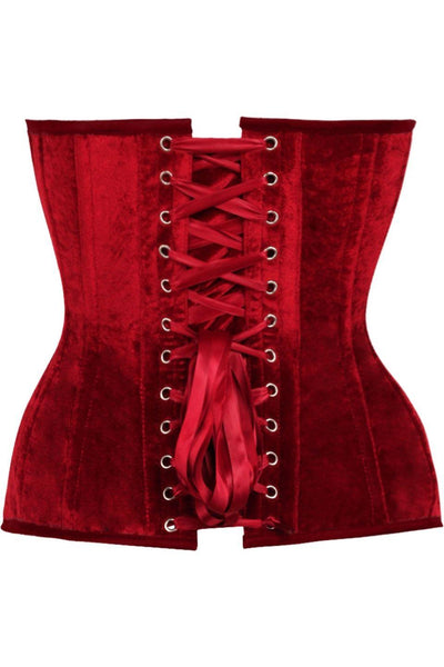 Top Drawer Dark Red Velvet Steel Boned Overbust Corset - AMIClubwear