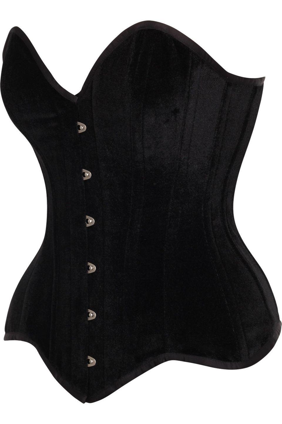 Top Drawer Black Velvet Steel Boned Overbust Corset - AMIClubwear