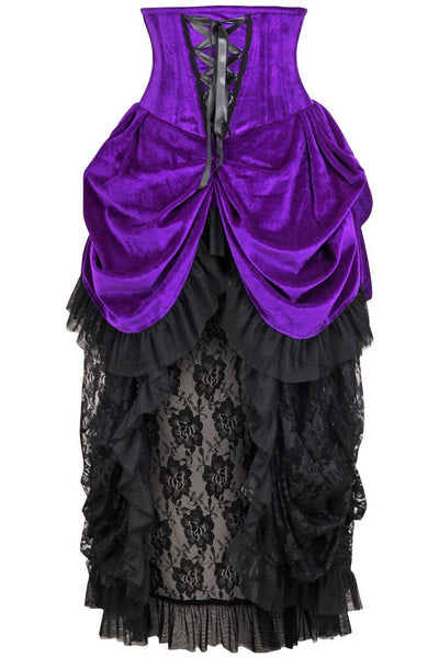 Top Drawer Steel Boned Purple Velvet Victorian Bustle Underbust Corset Dress - AMIClubwear
