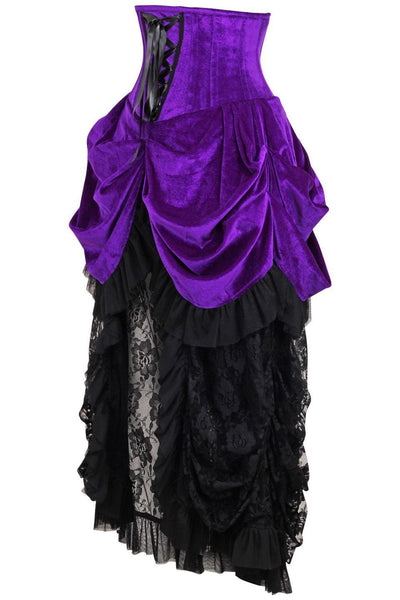 Top Drawer Steel Boned Purple Velvet Victorian Bustle Underbust Corset Dress - AMIClubwear