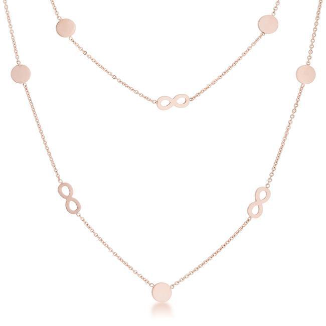 A mix of rose gold infinity and disc designs accent a simple double-chained layer necklace. A must-have piece perfect for every day and comfortable - AMIClubwear