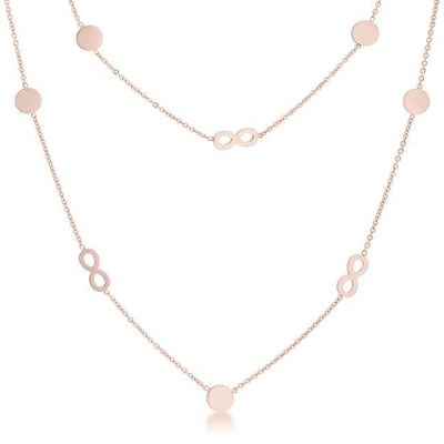 A mix of rose gold infinity and disc designs accent a simple double-chained layer necklace. A must-have piece perfect for every day and comfortable - AMIClubwear