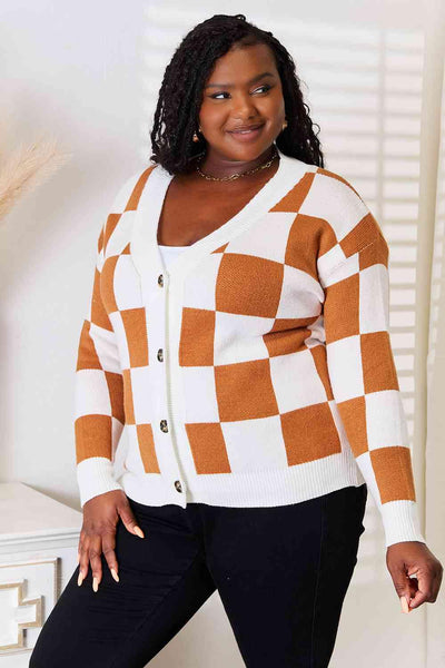 Double Take Button-Up V-Neck Dropped Shoulder Cardigan - AMIClubwear