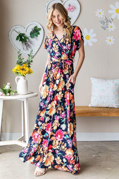 Heimish Full Size Floral Surplice Tie Waist Maxi Dress - AMIClubwear