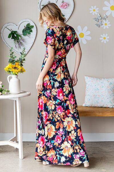 Heimish Full Size Floral Surplice Tie Waist Maxi Dress - AMIClubwear