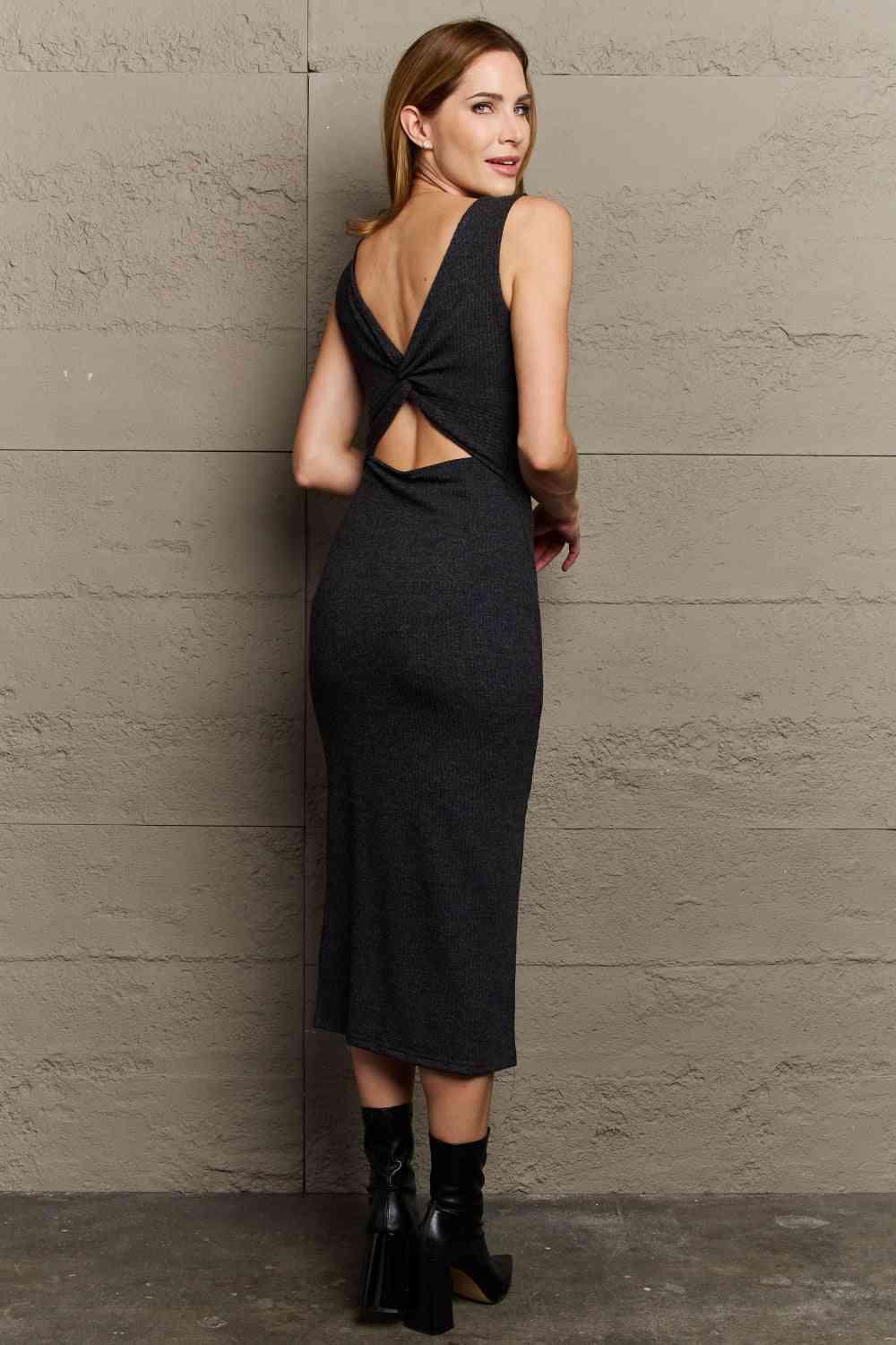 Sew In Love Full Size For The Night Fitted Sleeveless Midi Dress in Black - AMIClubwear