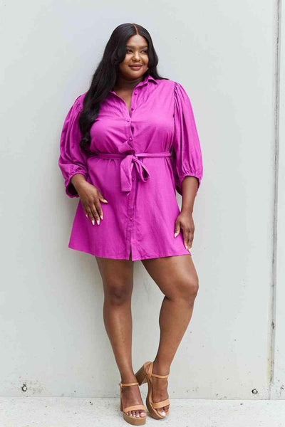 Jade By Jane Hello Darling Full Size Half Sleeve Belted Mini Dress in Magenta - AMIClubwear