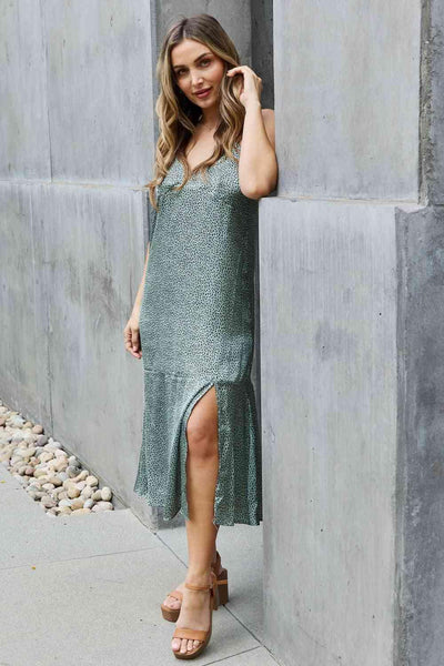 Jade By Jane Wild Thing Full Size Satin Midi Slit Dress - AMIClubwear