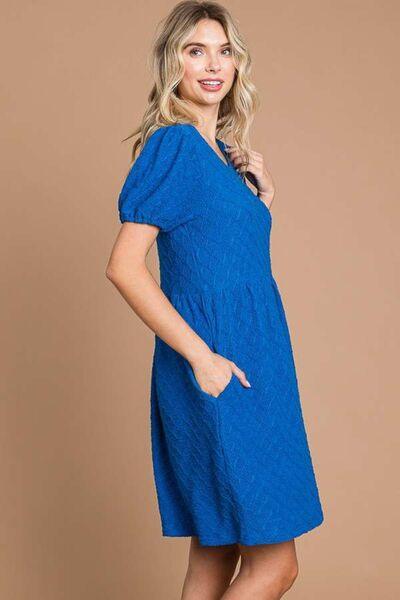 Culture Code Texture Round Neck Short Sleeve Dress with Pockets - AMIClubwear