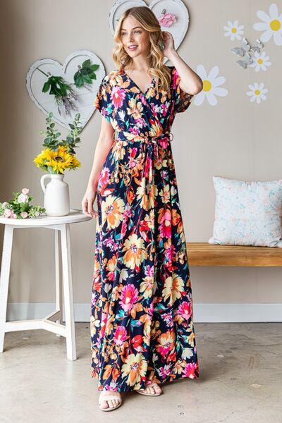 Heimish Full Size Floral Surplice Tie Waist Maxi Dress - AMIClubwear