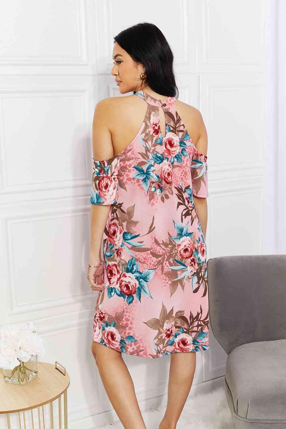 Sew In Love Full Size Fresh-Cut Flowers Cold-Shoulder Dress - AMIClubwear