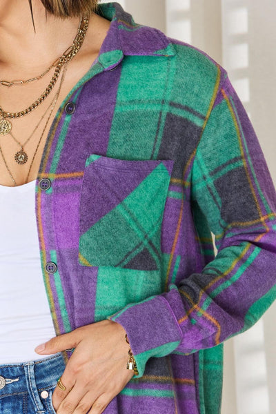 Zenana Plaid Button Up Long Sleeve Shacket - AMIClubwear