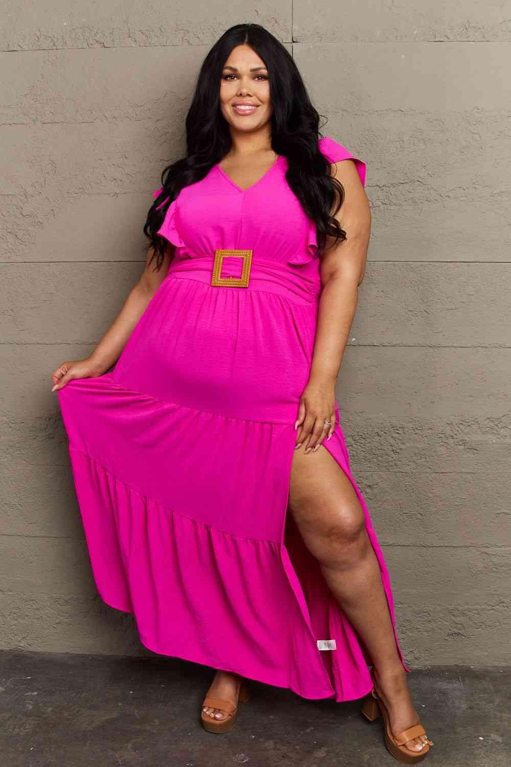 GeeGee Fancy Fizz Plus Size Tiered Side Slit Maxi Dress - AMIClubwear