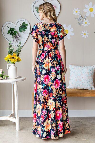 Heimish Full Size Floral Surplice Tie Waist Maxi Dress - AMIClubwear