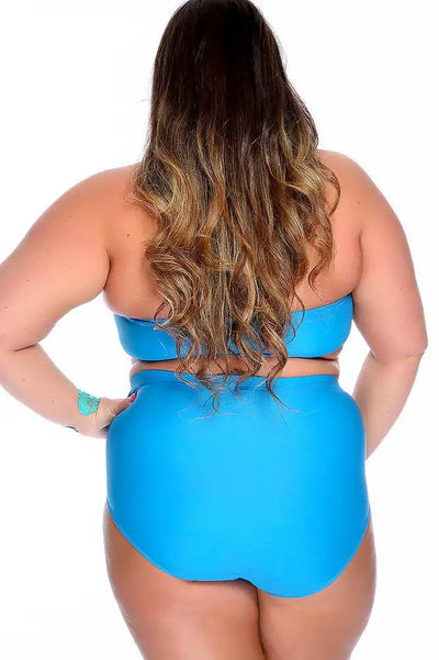 Aqua Bold Halter Top Ruched High Waist Two Piece Swimsuit Plus - AMIClubwear